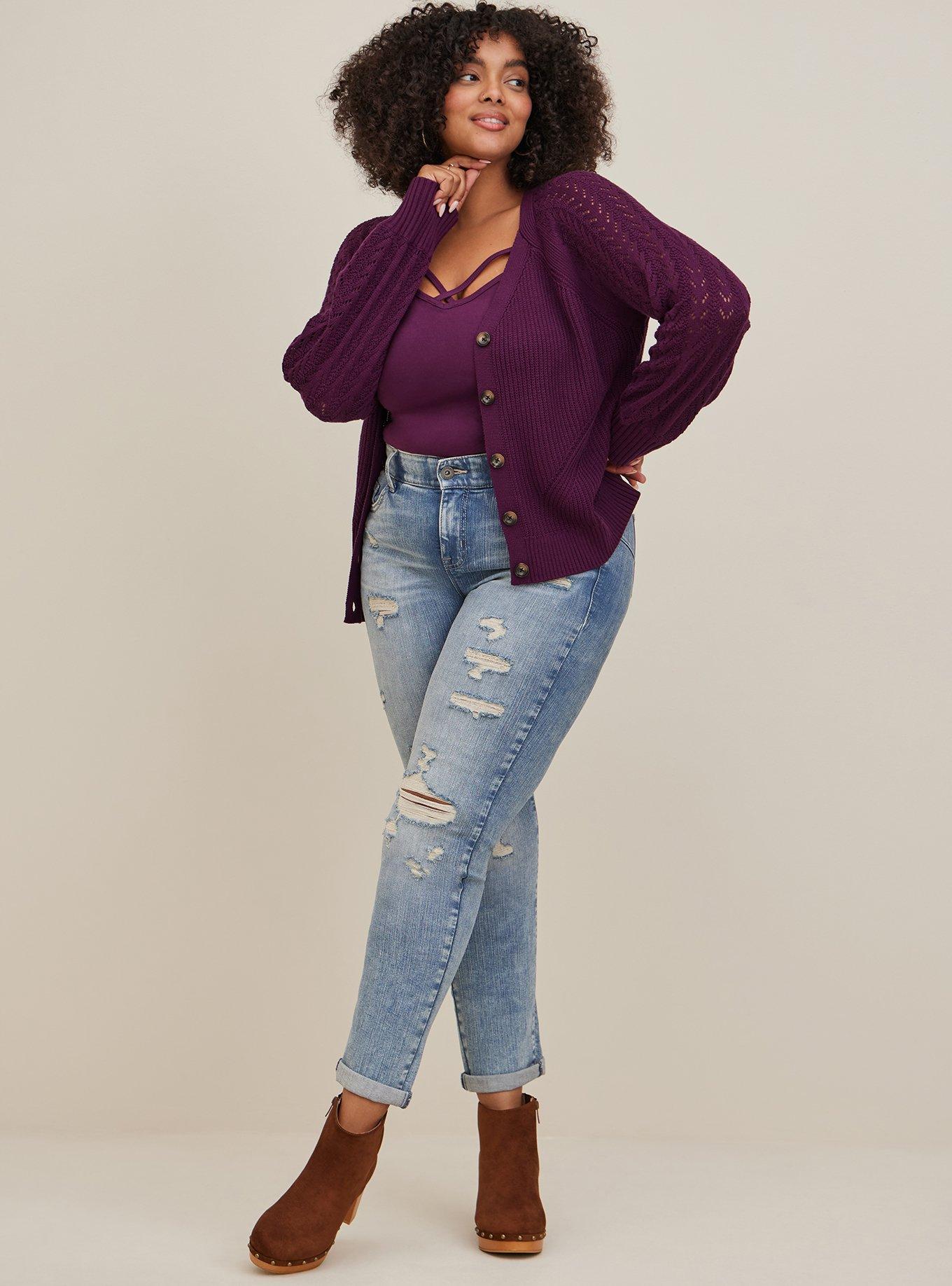 Plus Size - Pointelle Cardigan Balloon Sleeve Sweater - Torrid