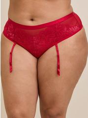 Shimmer Lace Mid Rise Thong Panty, JESTER RED, alternate