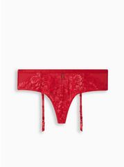 Shimmer Lace Mid Rise Thong Panty, JESTER RED, hi-res