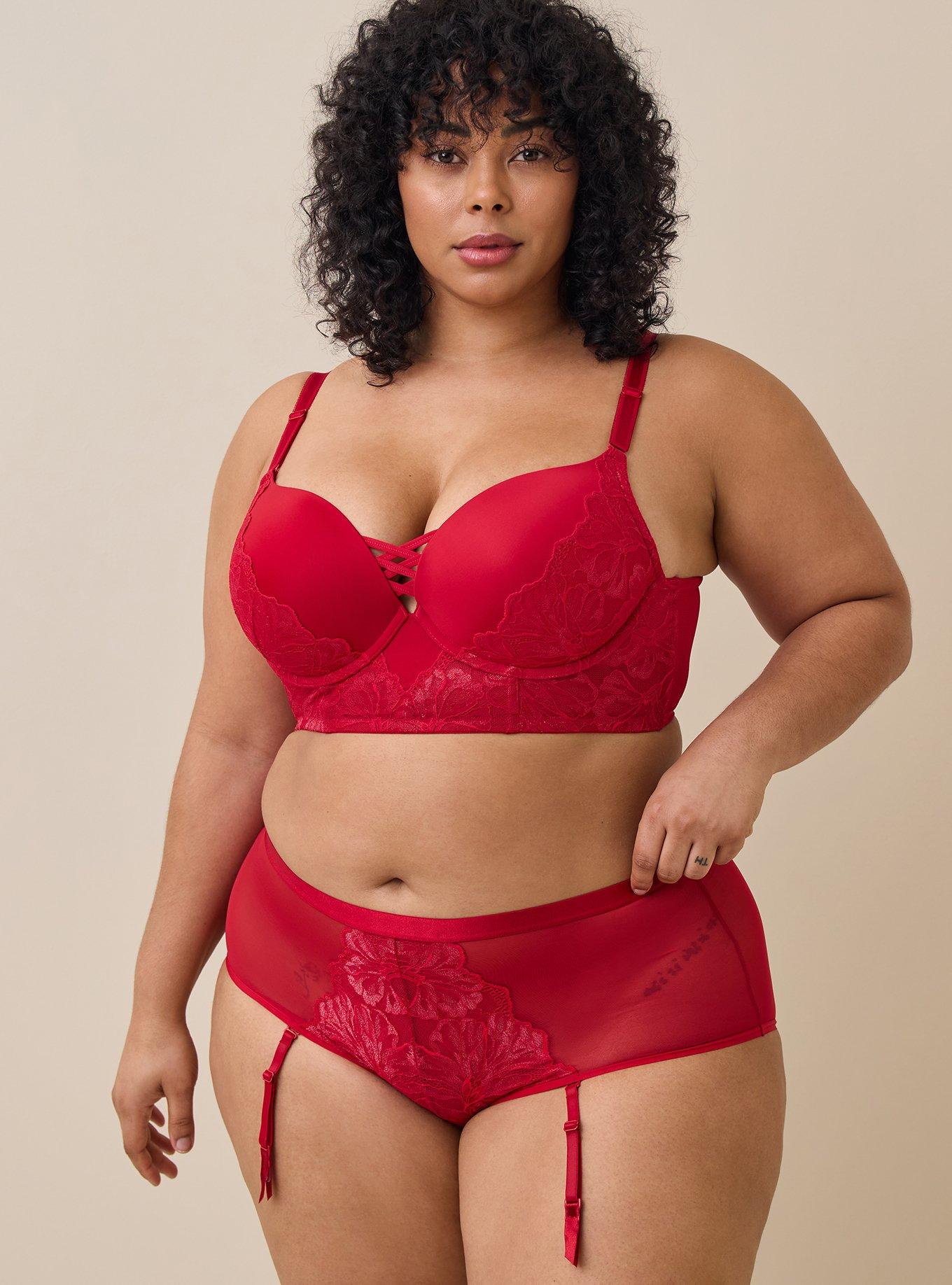 Plus Size - Shimmer Lace Mid Rise Brief Removable Garter Panty - Torrid