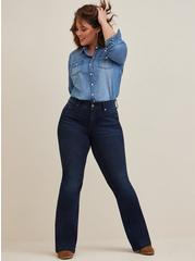 Luxe Slim Boot Super Stretch Mid-Rise Jean, DARK BLUE, hi-res