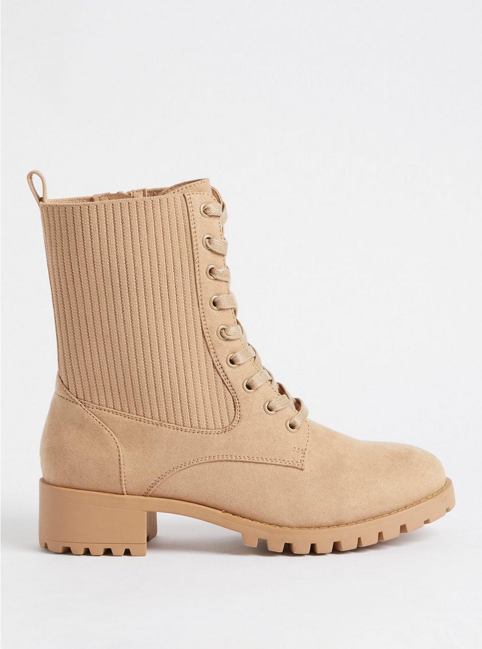 Ribbed Knit Combat Bootie - Taupe (WW), TAUPE, alternate
