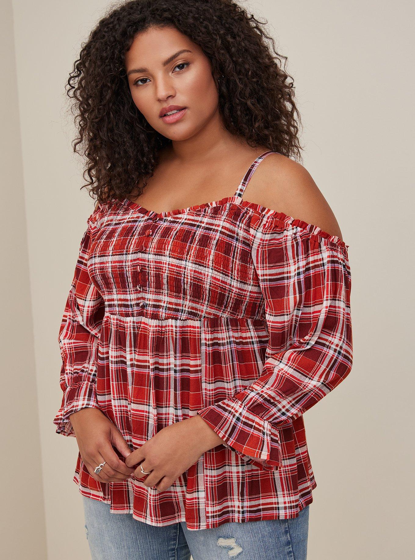 Babydoll Crinkle Gauze Smocked Cold Shoulder Top