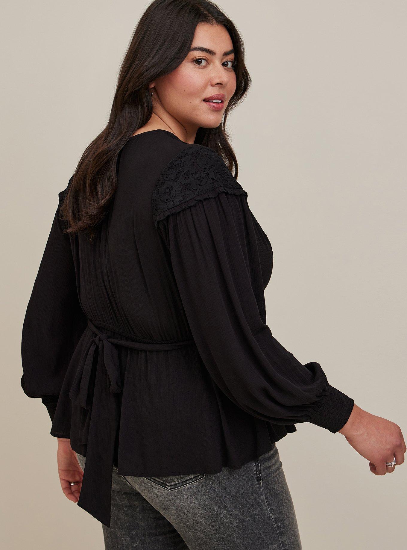 Plus Size - Crinkle Gauze Lace Inset Surplice Top - Torrid