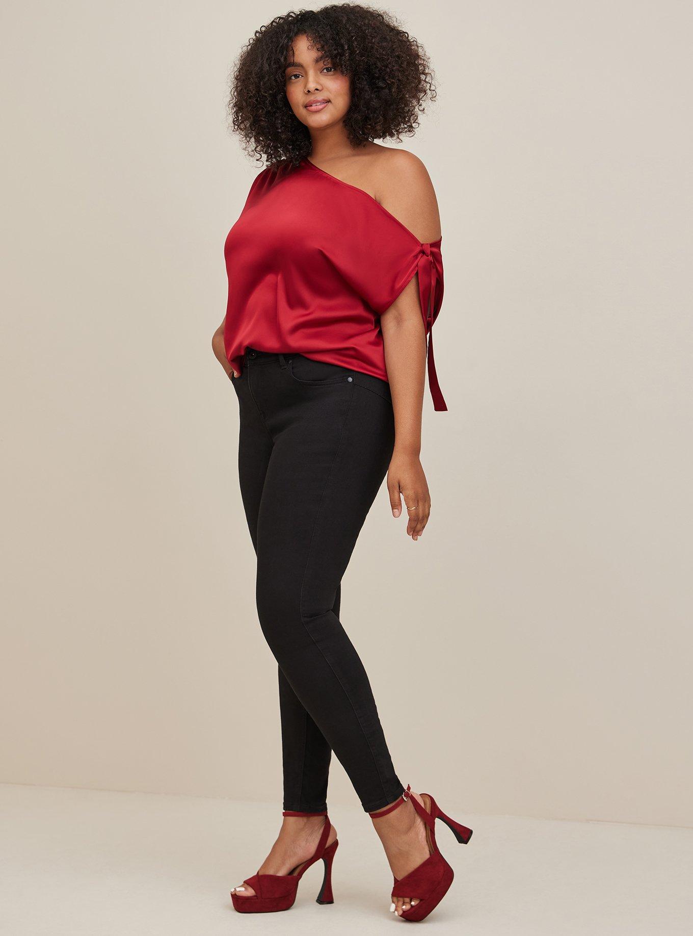 Red plus size off the store shoulder top