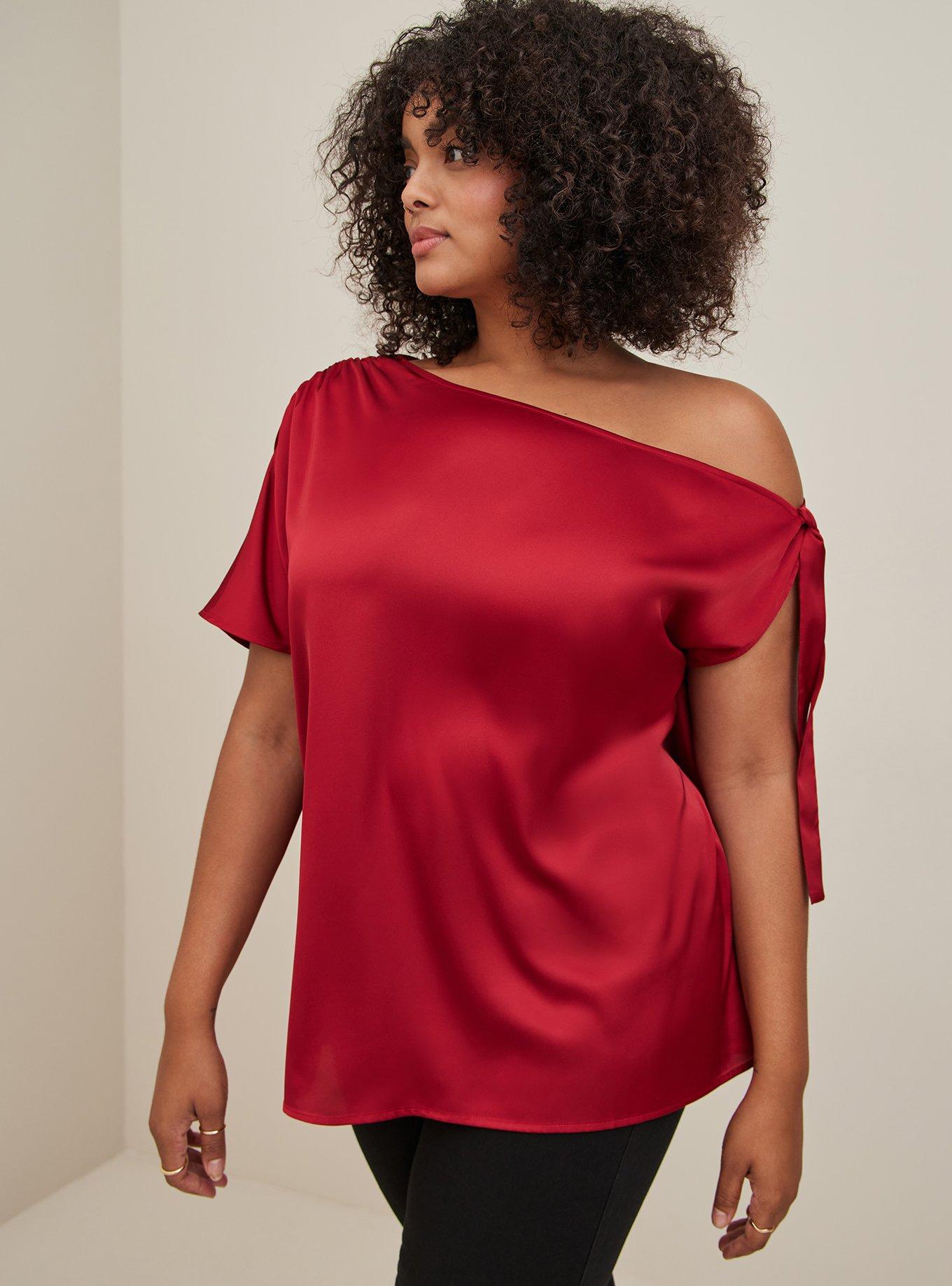 city chic strike a pose one-shoulder top plus size red