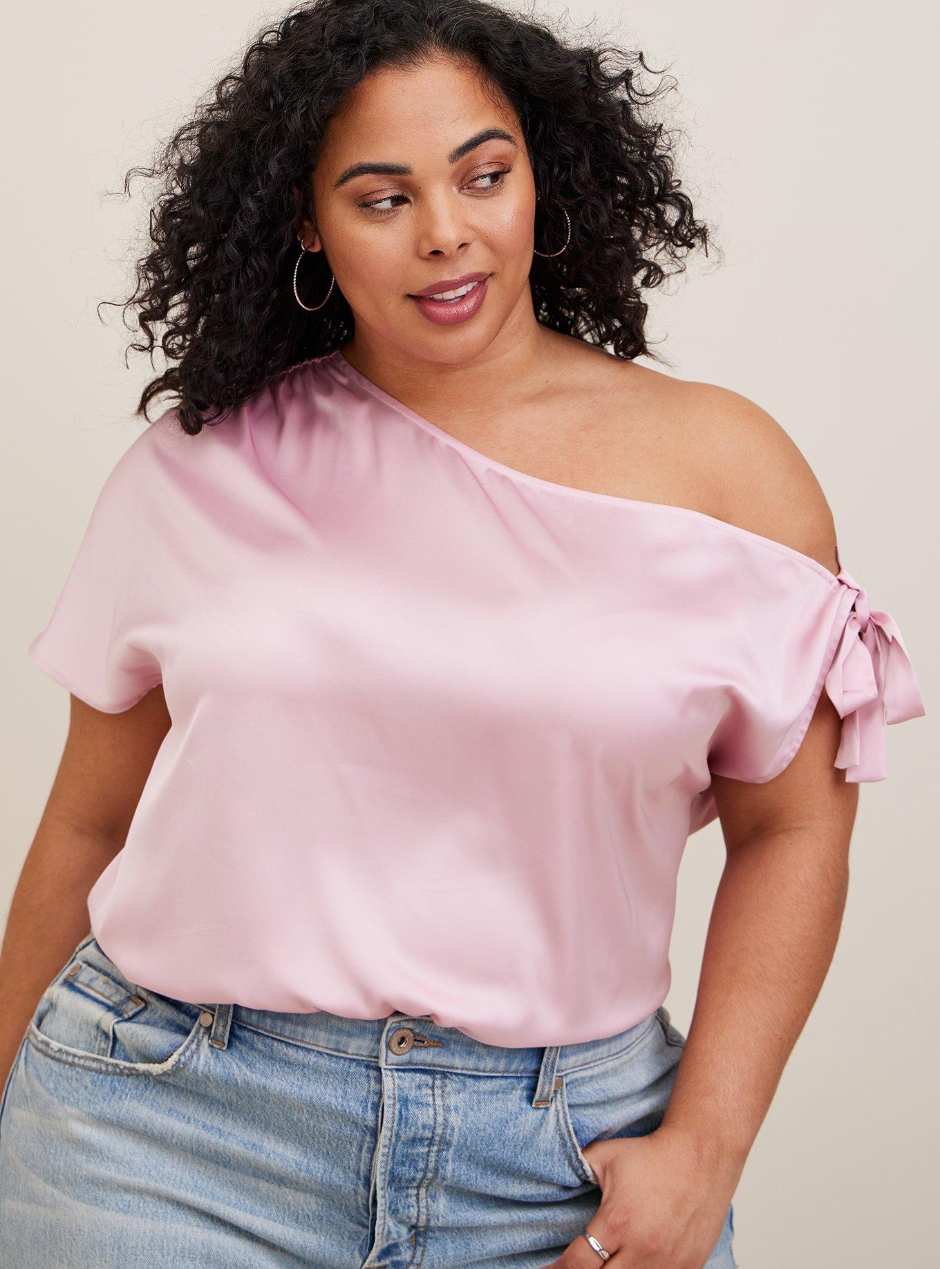 Satin off the fashion shoulder blouse