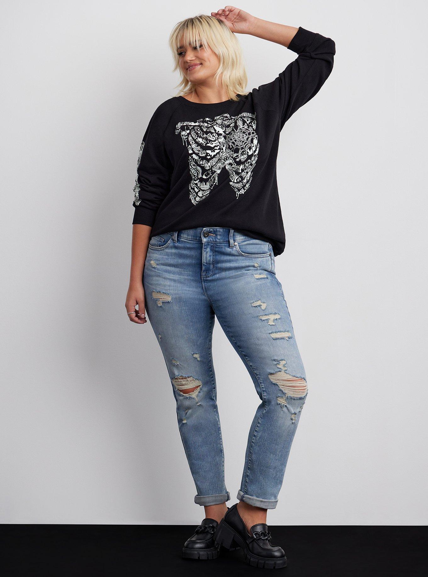 Plus Size Tattoo Bones Cozy Fleece Glow In The Dark Sweatshirt, DEEP BLACK, alternate