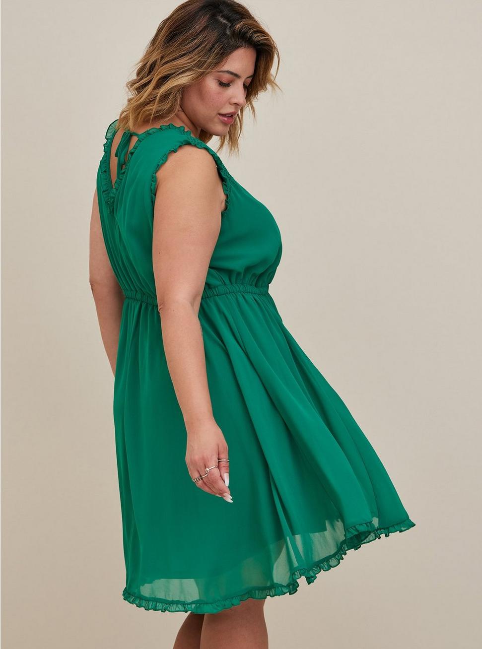 Plus Size Mini Chiffon Ruffle Dress, GREEN, alternate