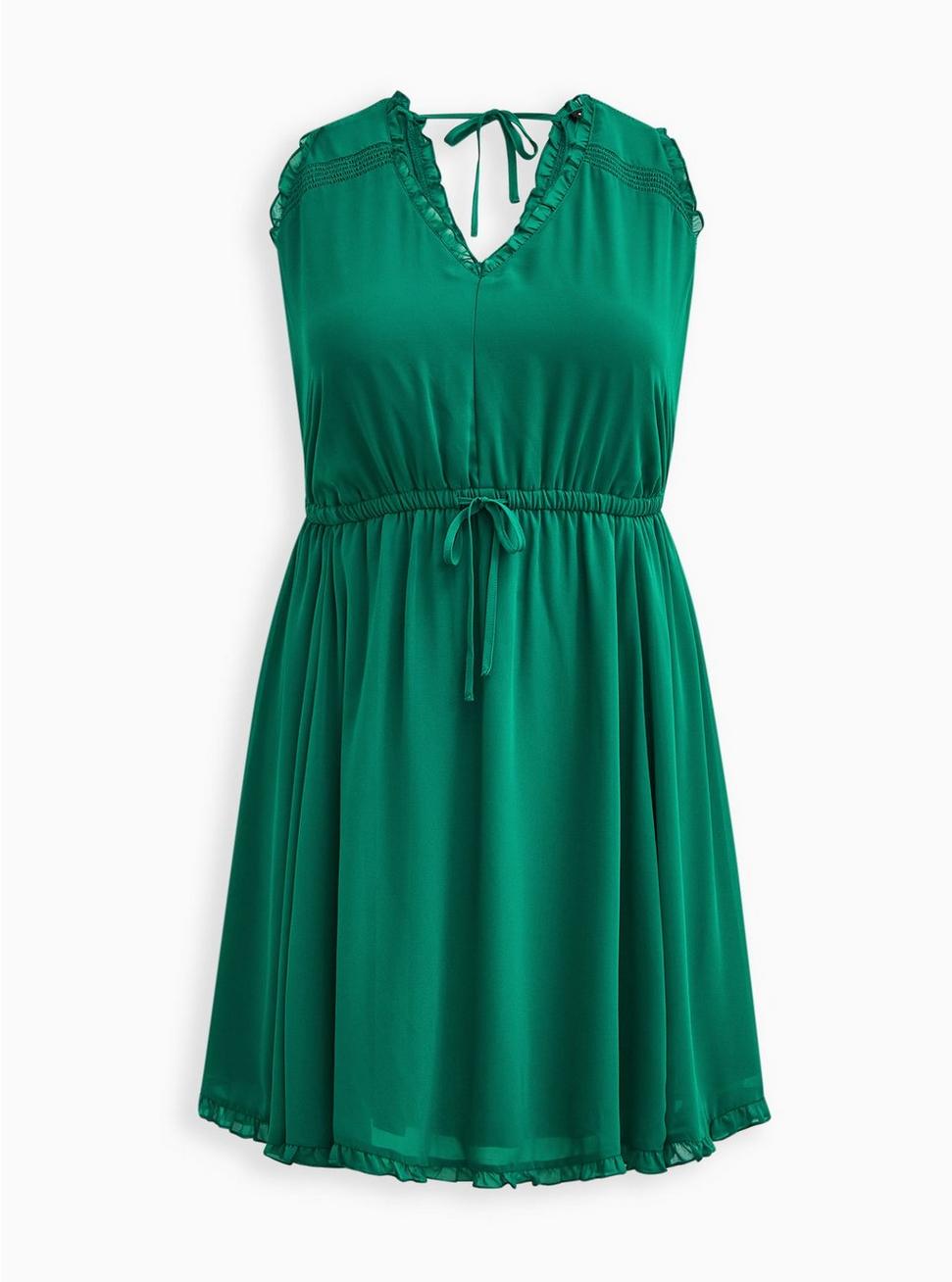 Mini Chiffon Ruffle Dress, GREEN, hi-res