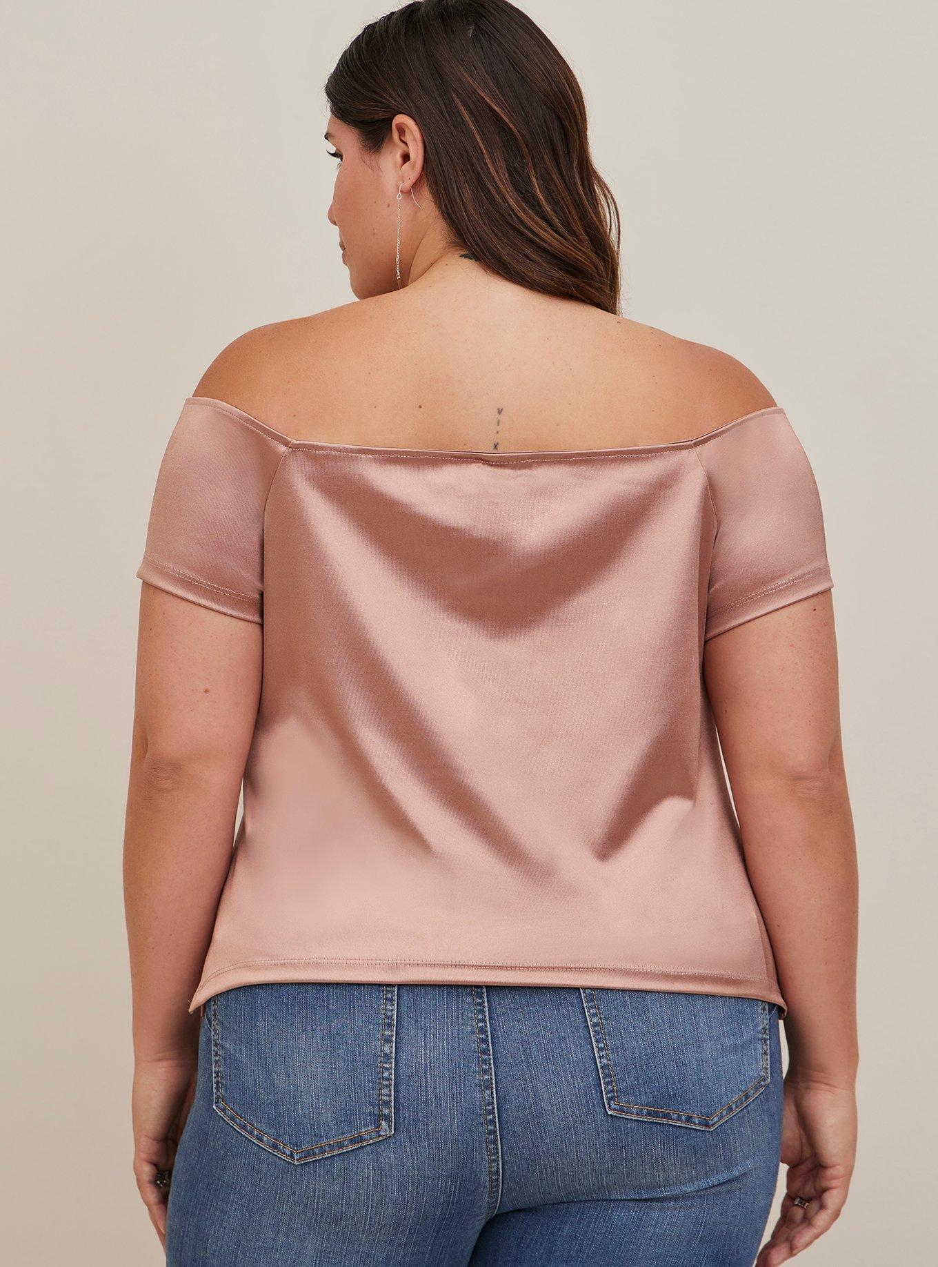 Off-Shoulder Cutout Top - Stretch Satin Pink, PINK, alternate