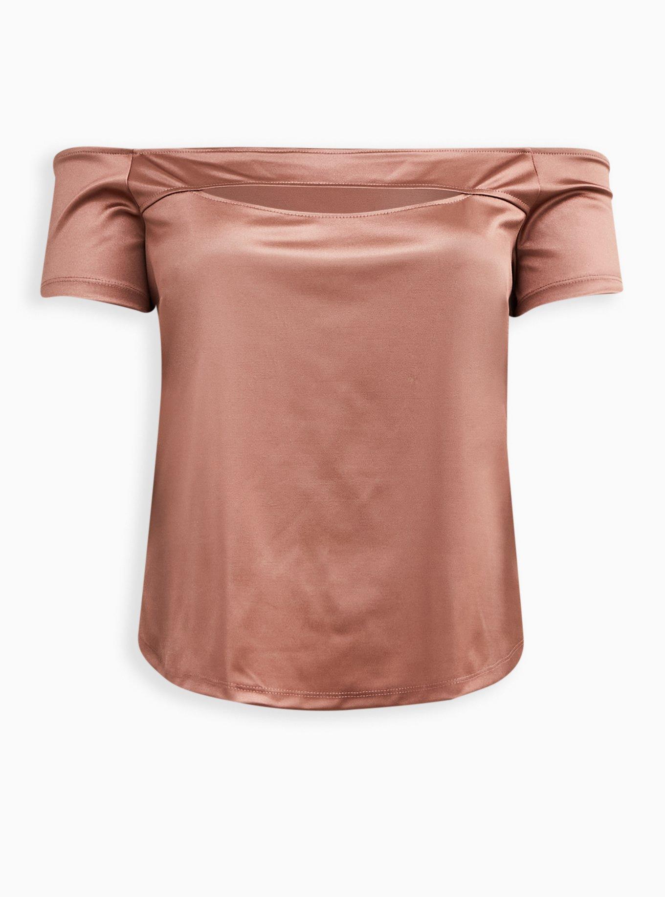 Off-Shoulder Cutout Top - Stretch Satin Pink, PINK, hi-res
