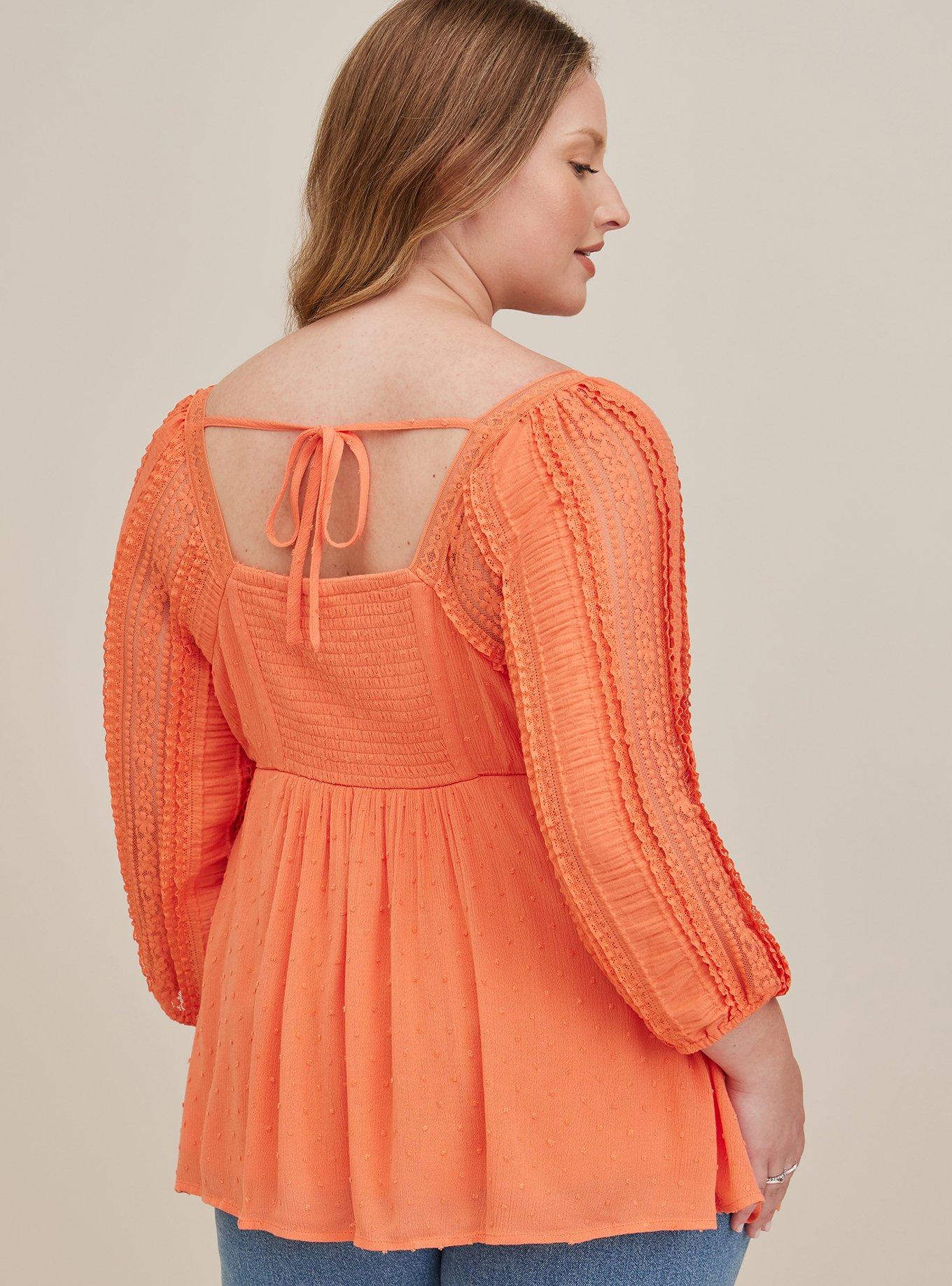 Plus Size - Peplum Gauze Clip Dot Smocked Back Top - Torrid