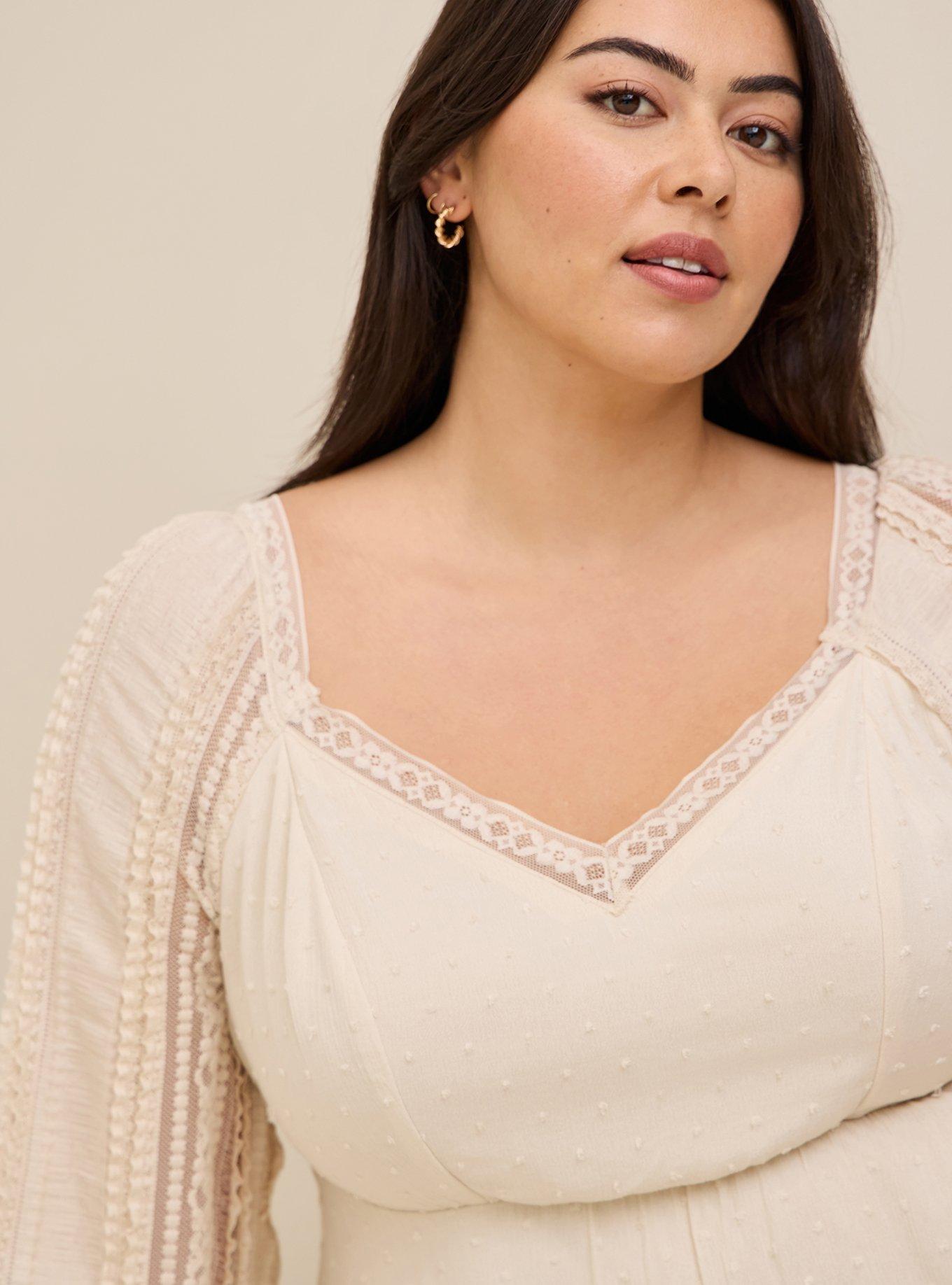 Peplum Gauze Clip Dot Smocked Back Top, BEIGE, alternate