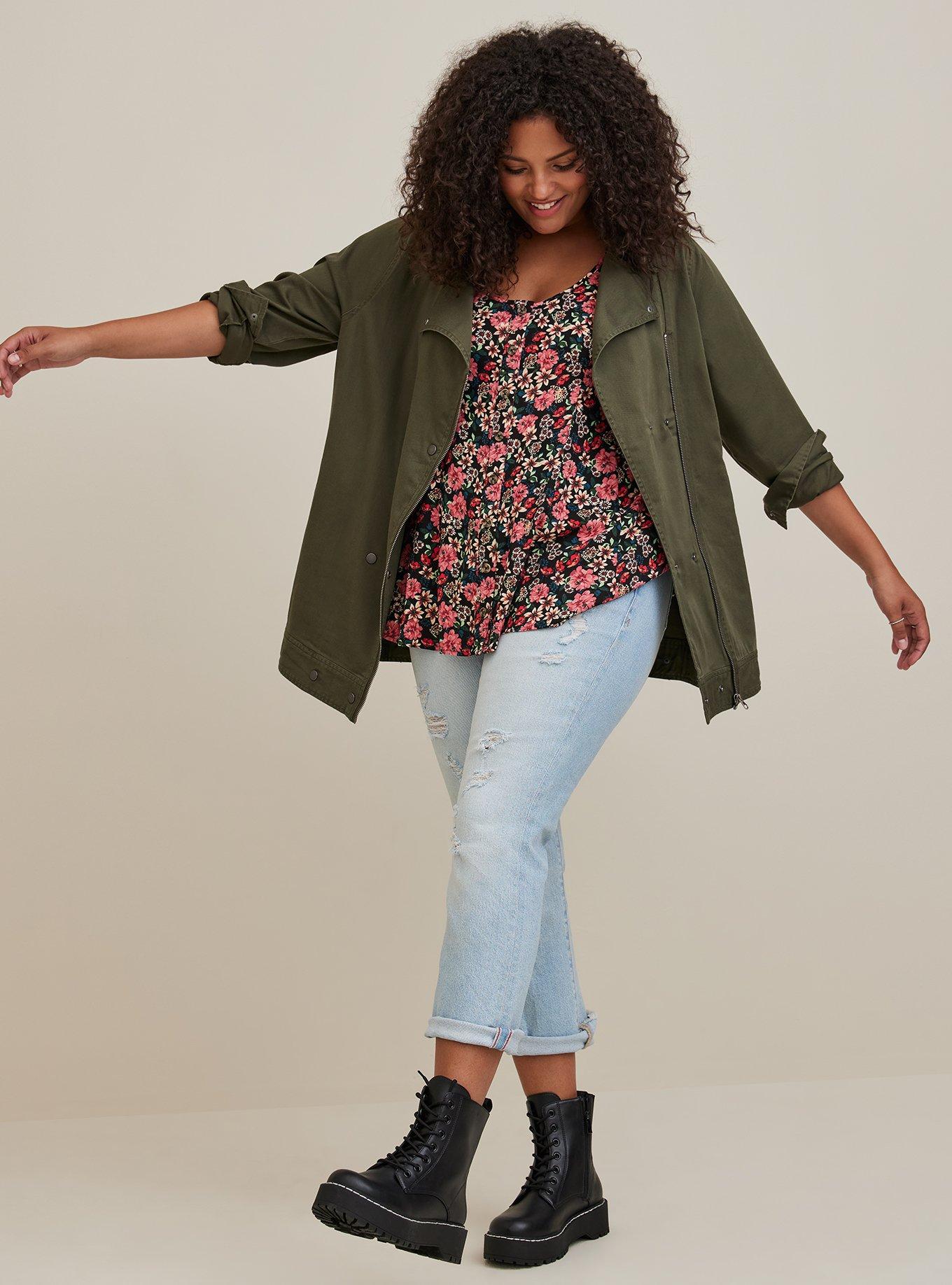 Plus Size - Moto Longline Jacket - Twill Green - Torrid