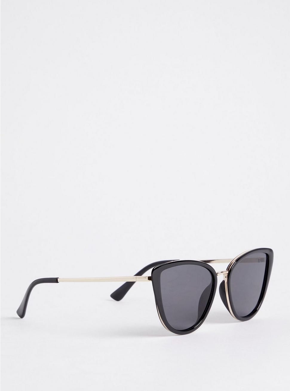Cat Eye Smoke Lens Sunglasses - Black, , alternate