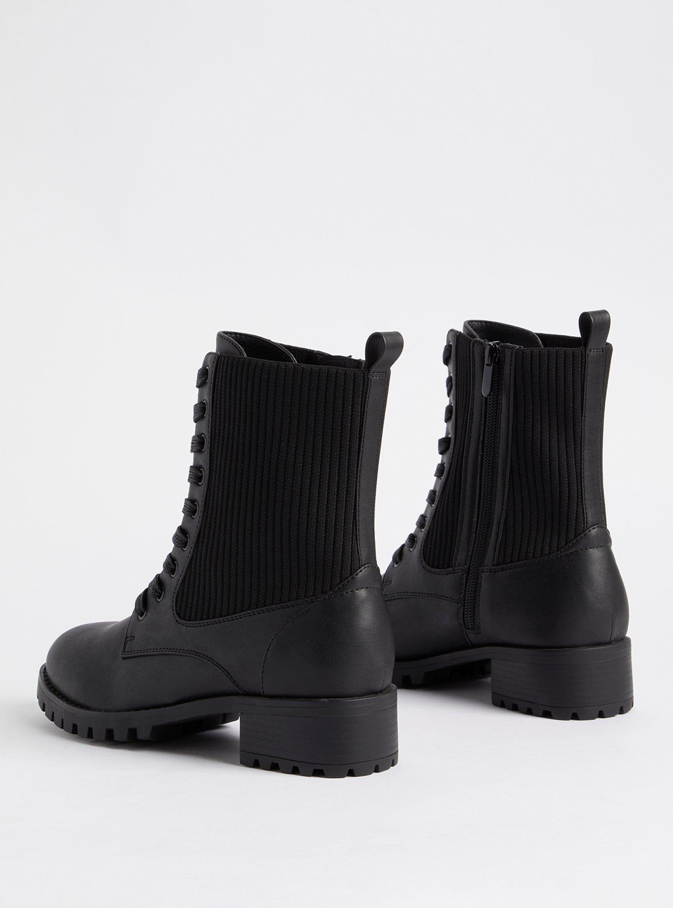 Plus Size Ribbed Knit Combat Bootie - Black (WW), BLACK, alternate