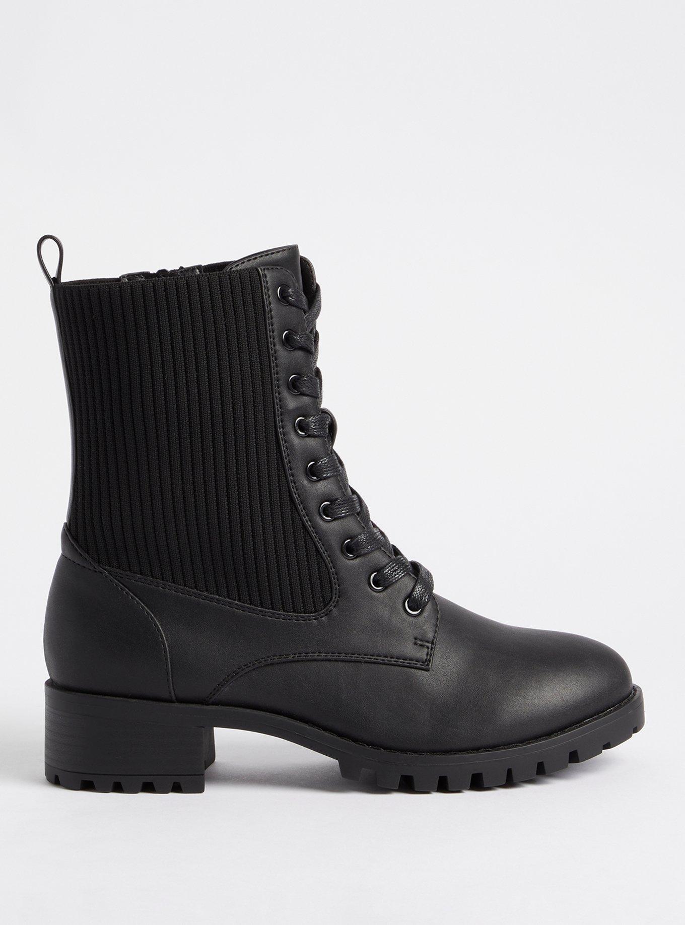 Plus Size Ribbed Knit Combat Bootie - Black (WW), BLACK, alternate