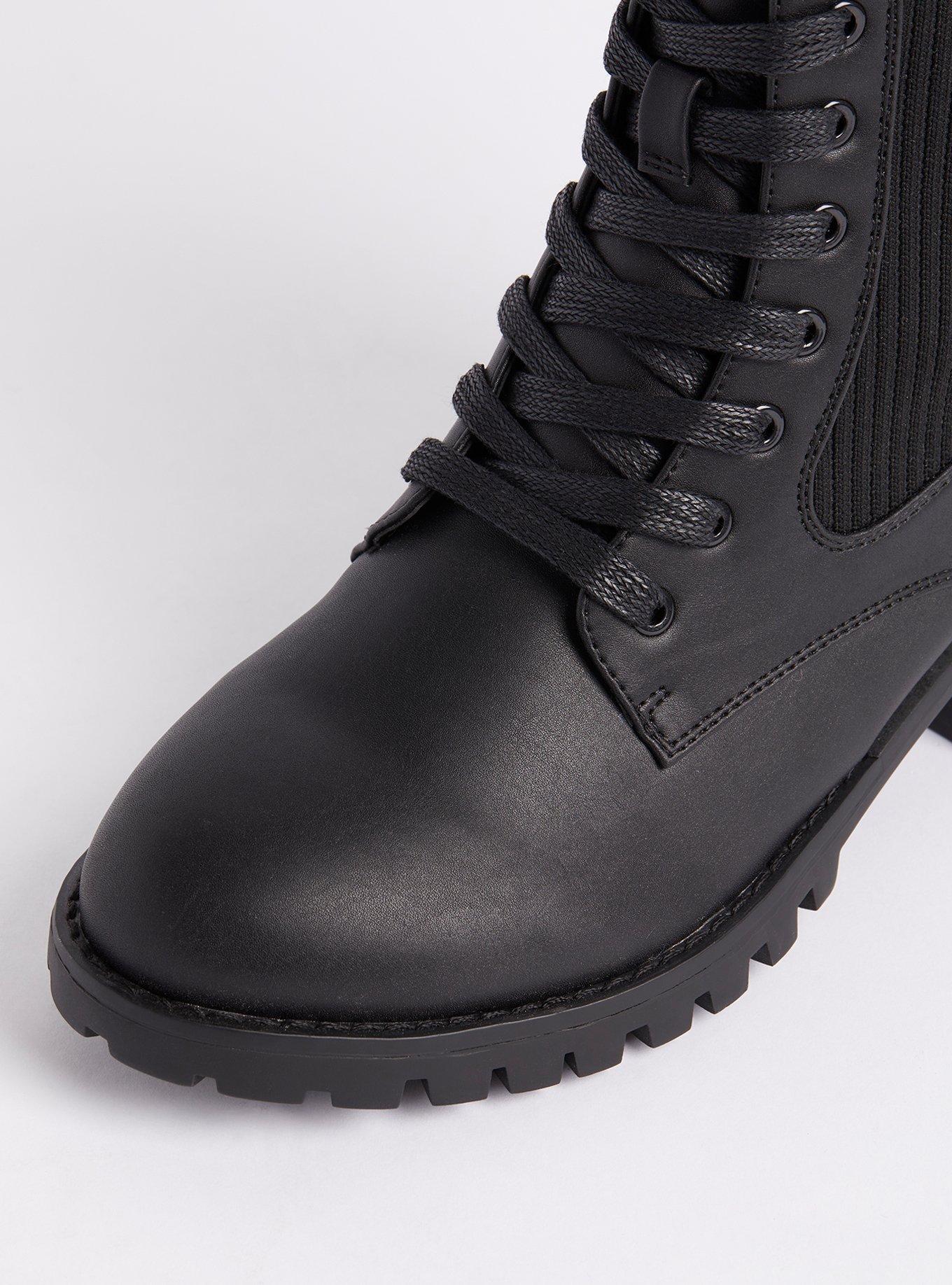 Plus Size Ribbed Knit Combat Bootie - Black (WW), BLACK, alternate