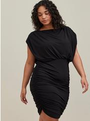Plus Size Mini Studio Knit Ruched Dress, BLACK, alternate