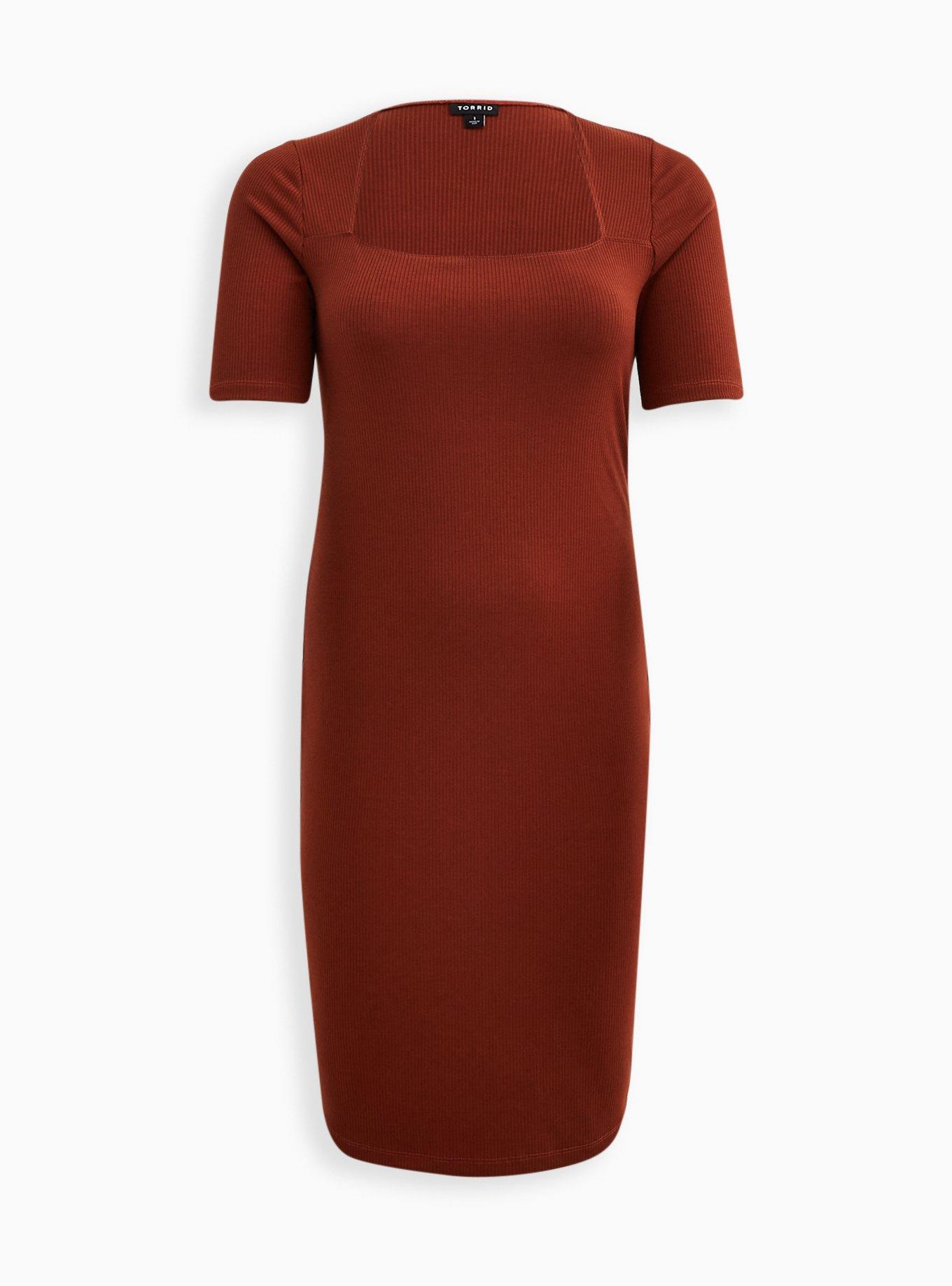 Plus Size - Square Neck Midi Dress - Rib Brown - Torrid