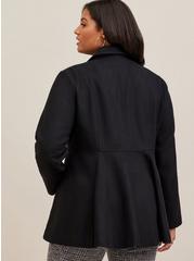 Wool Peplum Button Front Coat, DEEP BLACK, alternate