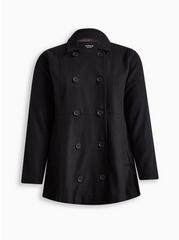 Wool Peplum Button Front Coat, DEEP BLACK, hi-res