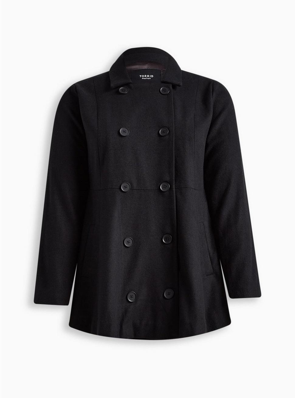 Wool Peplum Button Front Coat, DEEP BLACK, hi-res