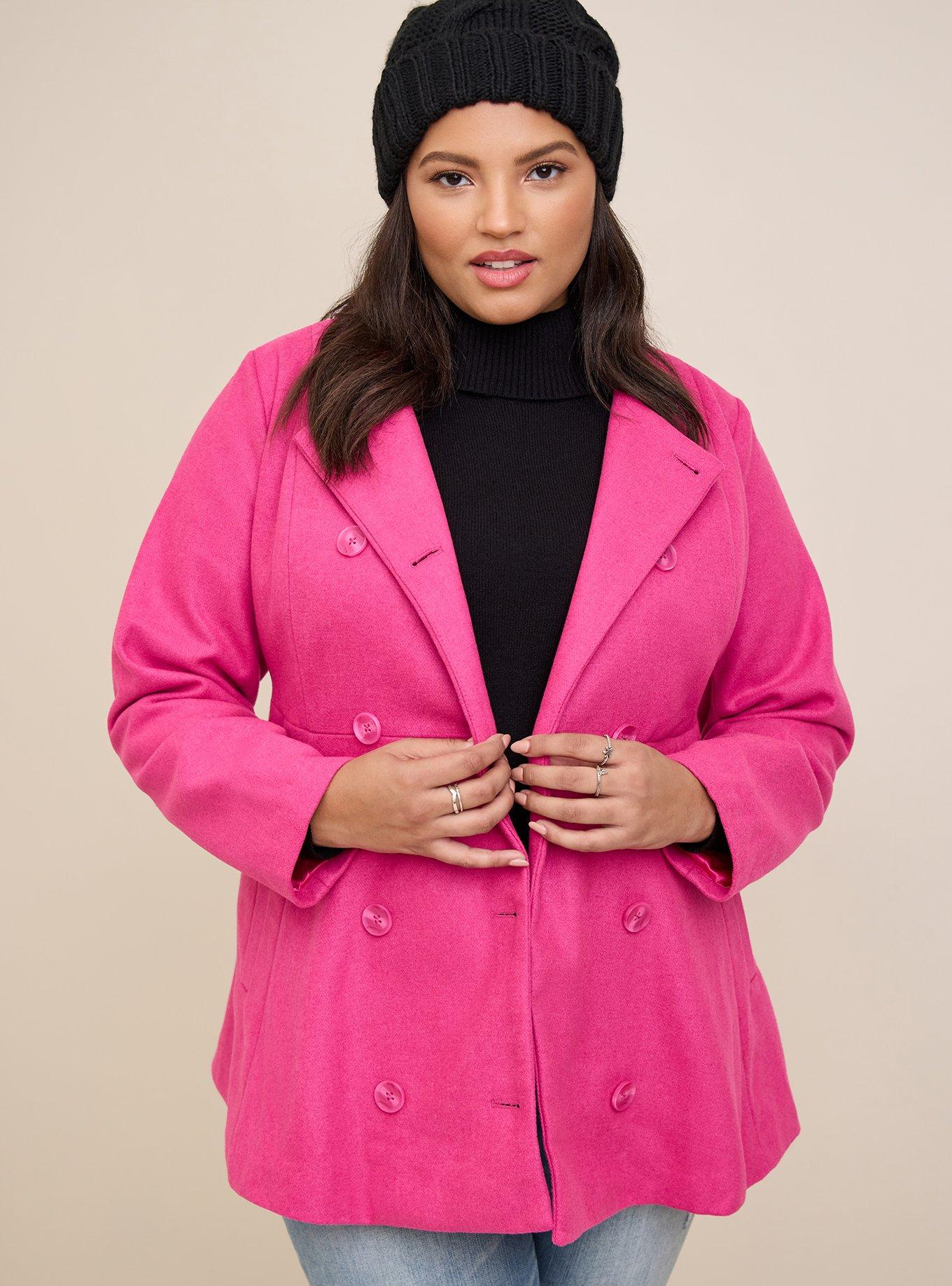 Pink wool clearance coat plus size