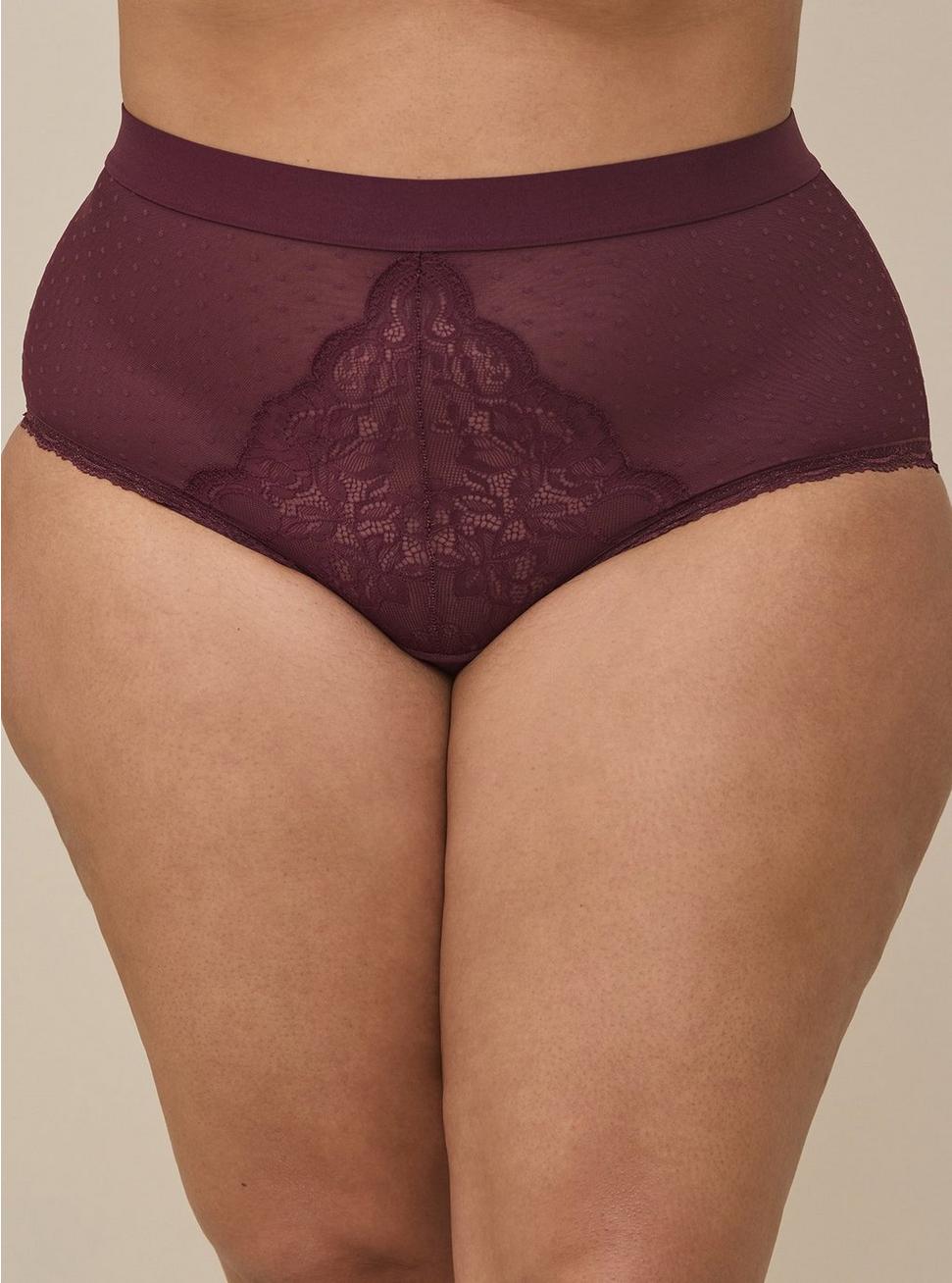 Dot and Lace Brief Panty with Keyhole Back, WINETASTING, alternate