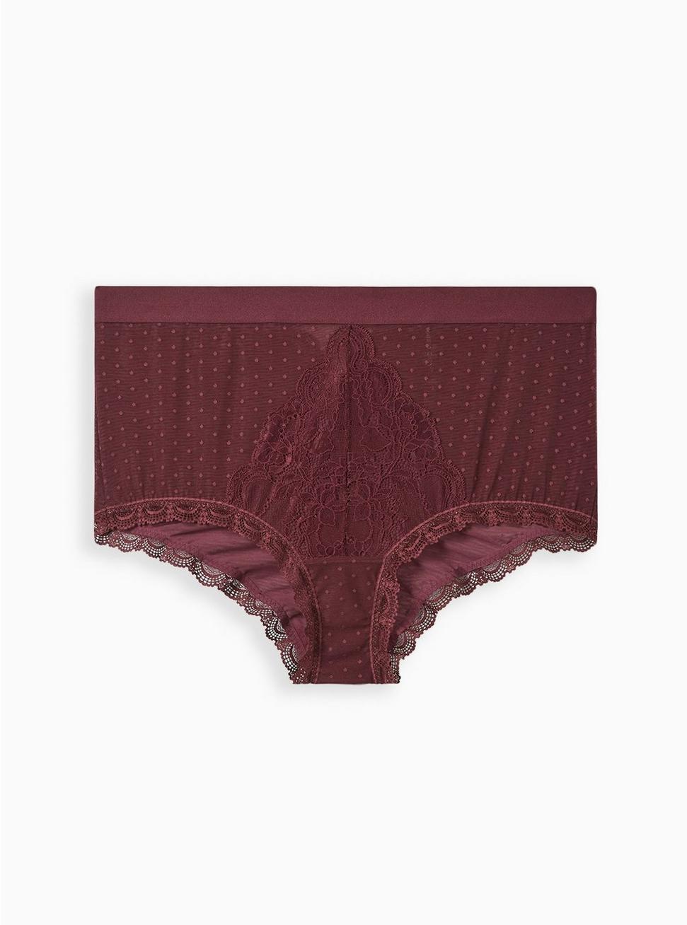 Dot and Lace Brief Panty with Keyhole Back, WINETASTING, hi-res