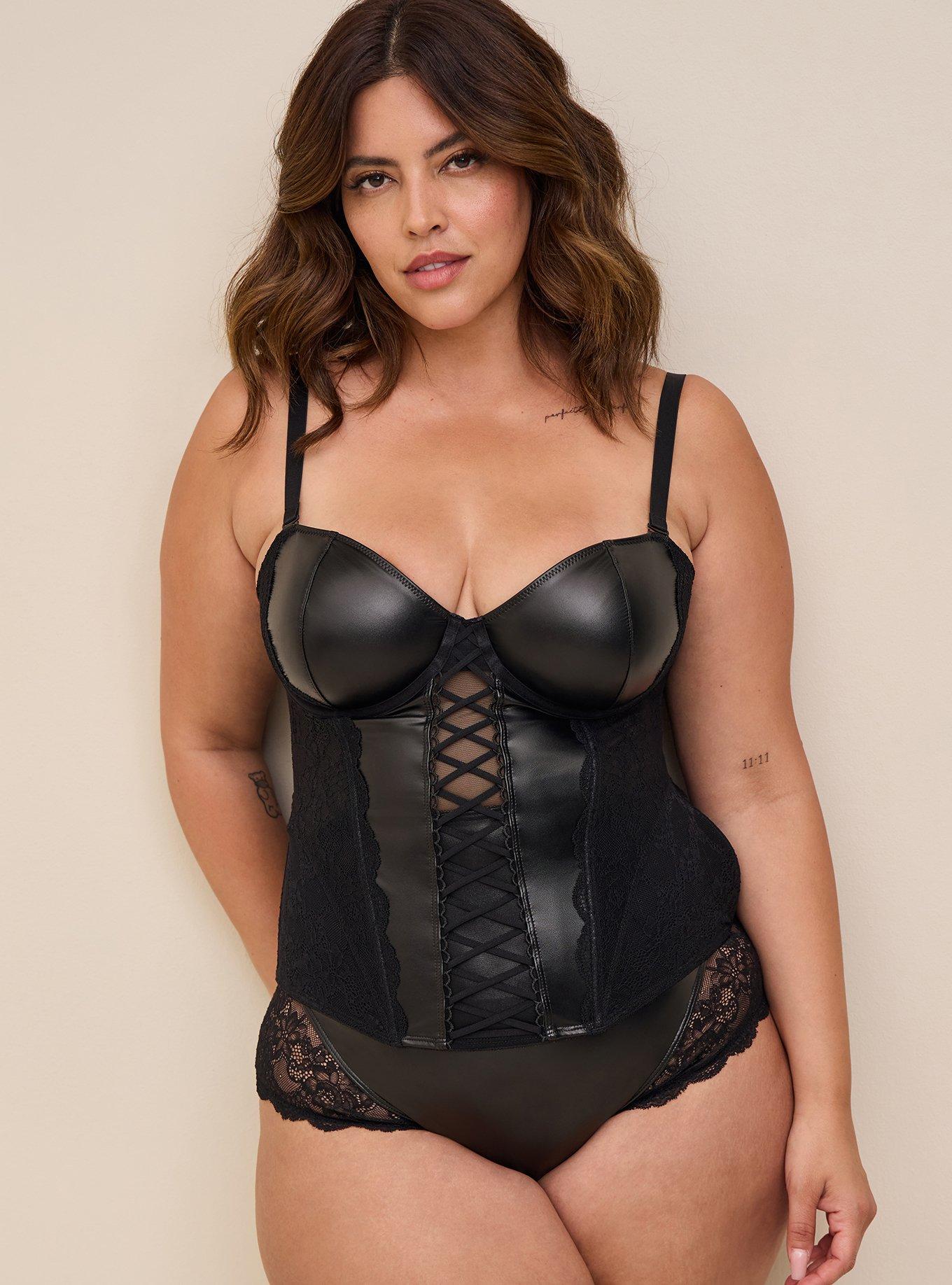 Plus Size Faux Leather And Lace Mid Rise Hipster Panty Torrid