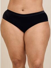 Plus Size Velour And Mesh Hipster Panty With Cage Back, RICH BLACK, alternate