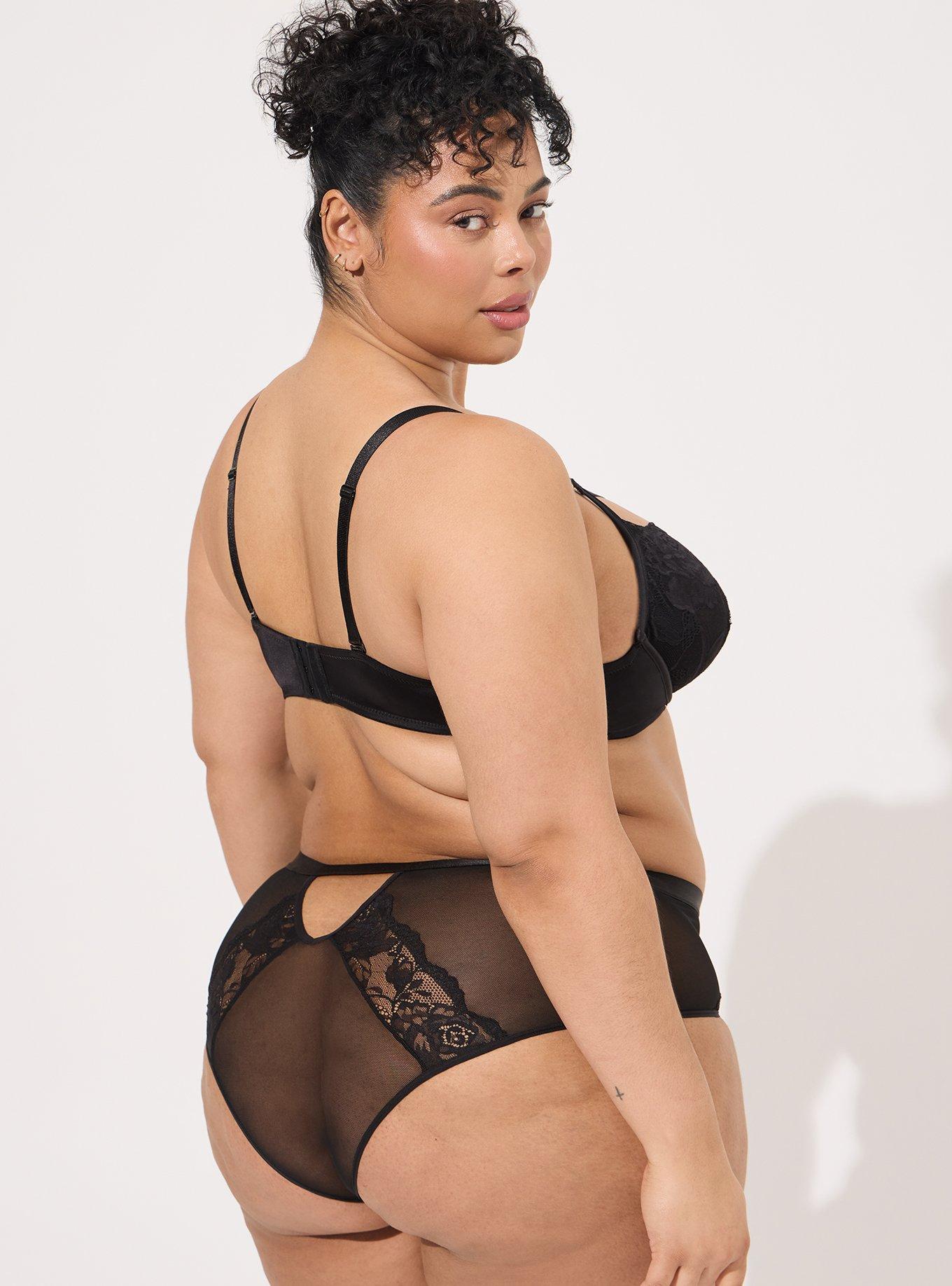 Plus Size - Satin And Lace Thong Panty With Cutout Back - Torrid