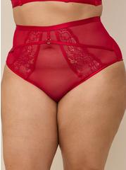 Lace High Waist Cheeky Panty With Open Bum, JESTER RED, alternate