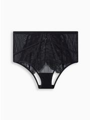 Plus Size Lace High Waist Cheeky Panty With Open Bum, RICH BLACK, hi-res