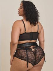 Plus Size Pleather and Lace Garter, RICH BLACK, alternate