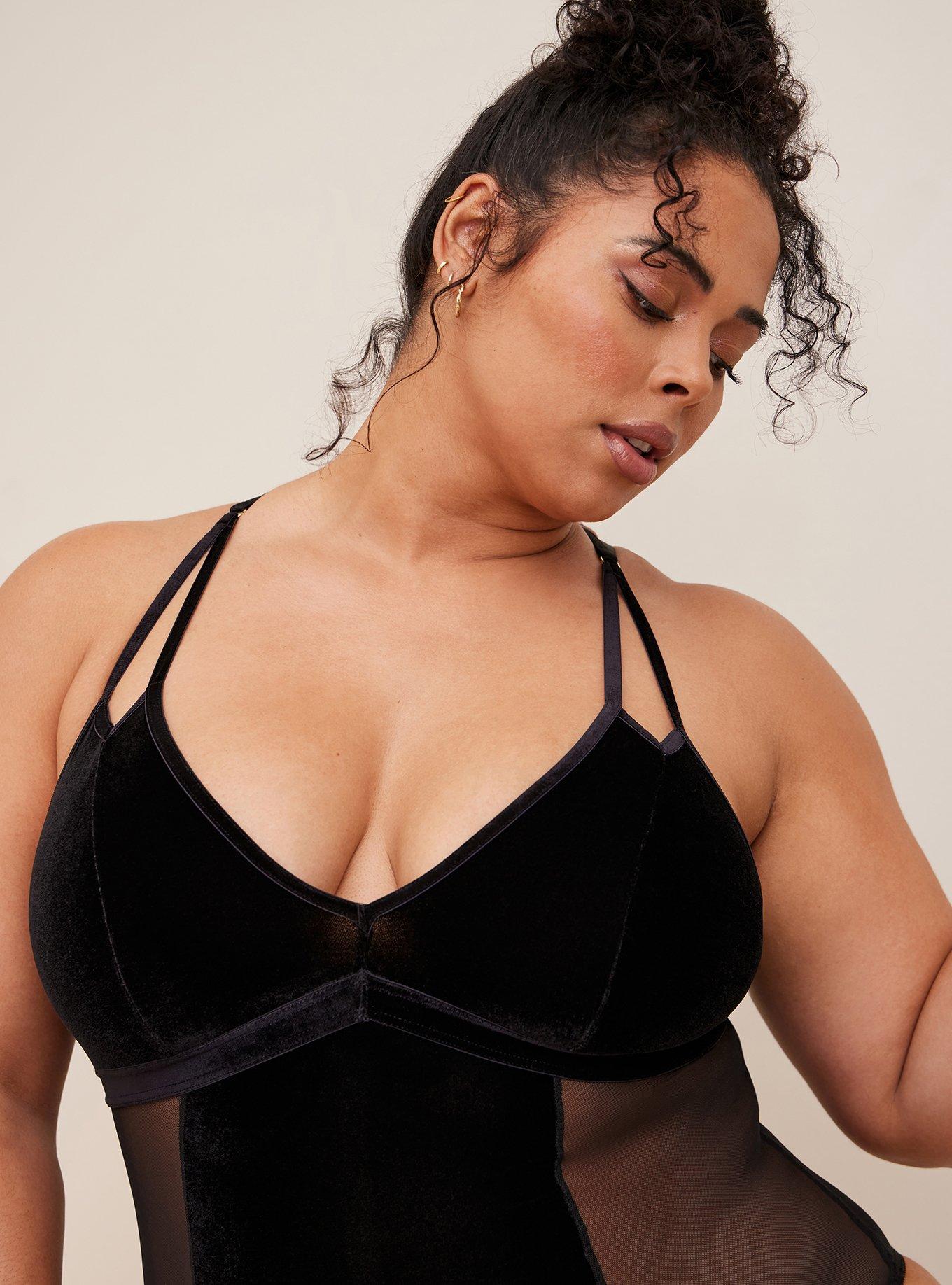 Velour and Mesh Bodysuit, RICH BLACK, alternate