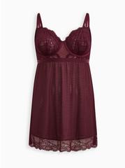 Plus Size Dot and Lace Babydoll, WINETASTING, hi-res