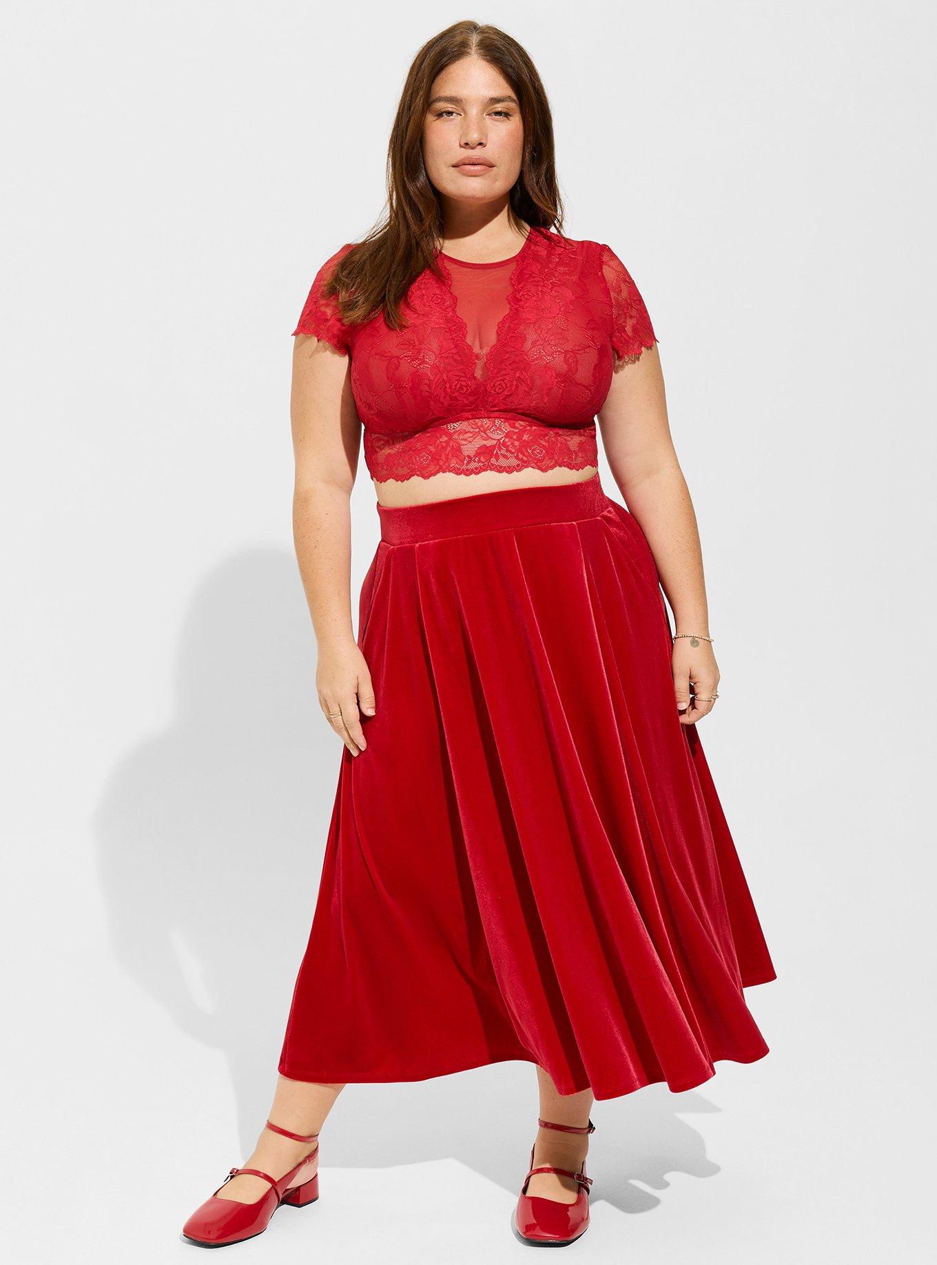 Plus Size Red Floral Lace Top