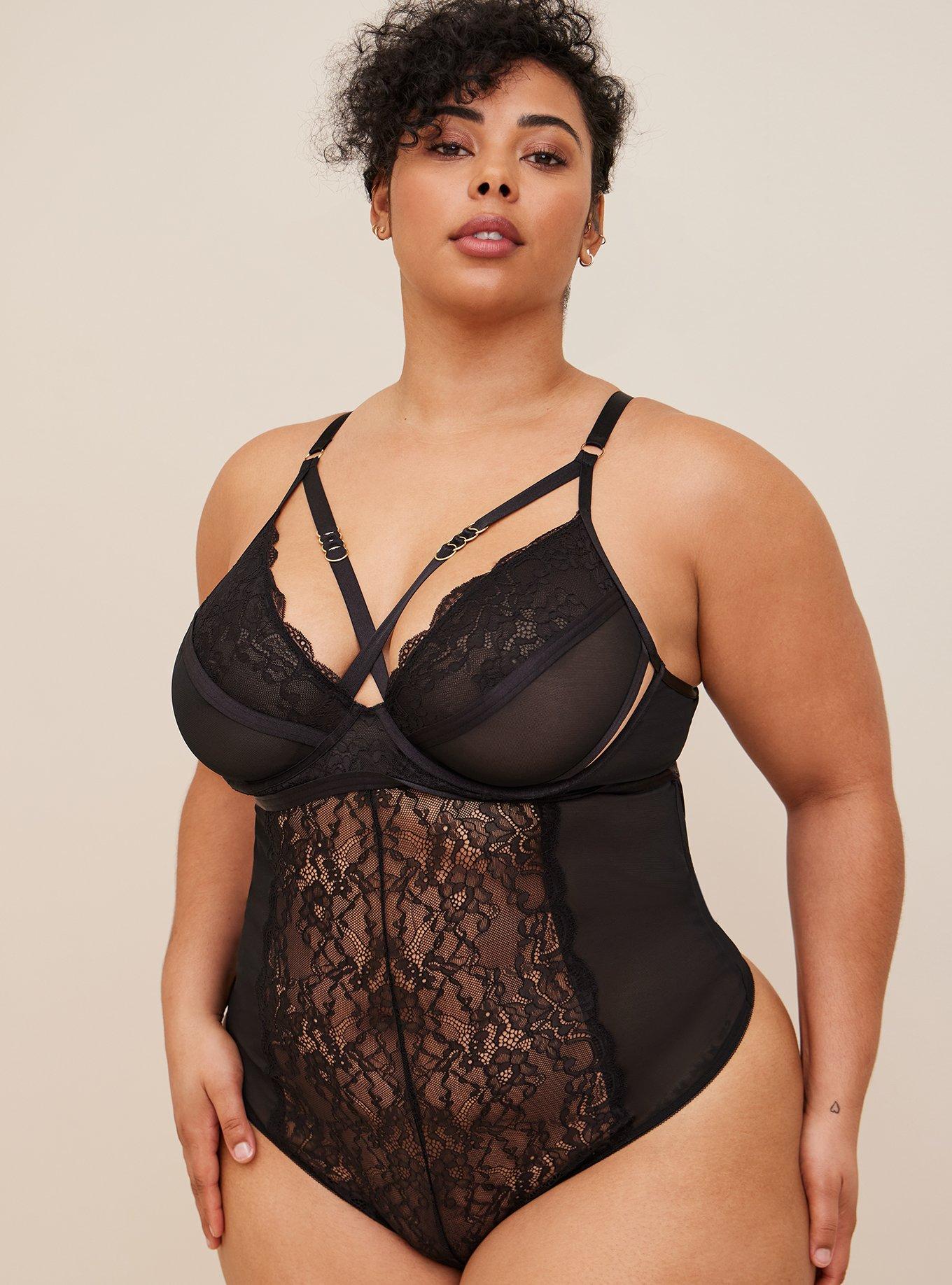 Plus Size Lace Bodysuit Shapewear with Sexy Suspender Straps Only CAD  $24.26 PatPat CA Mobile