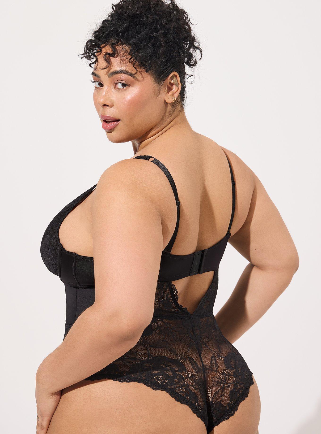 Plus Size - Satin And Lace Pieced Bodysuit - Torrid