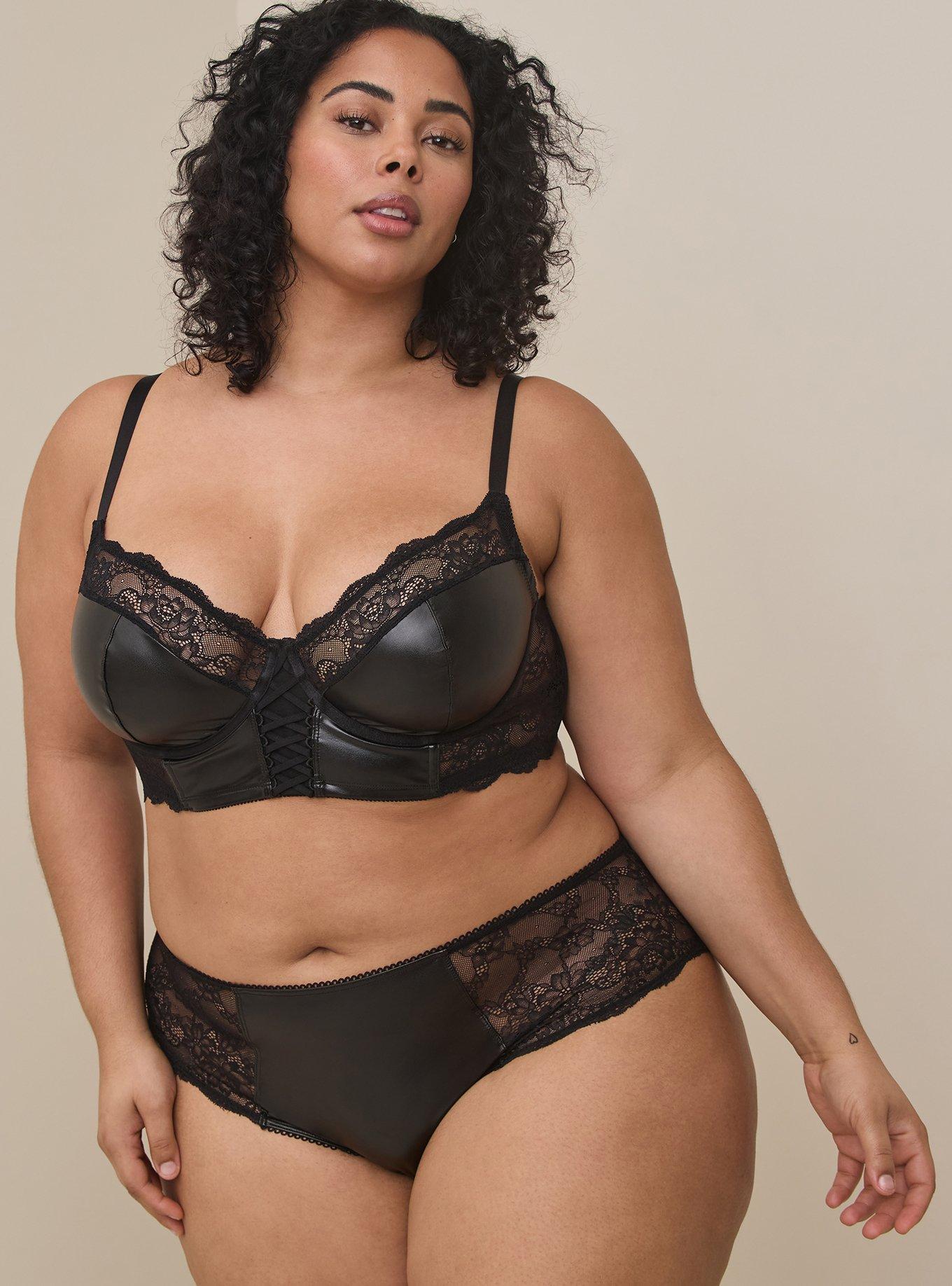 Plus Size - Faux Leather & Lace Mid Rise Hipster Panty - Torrid