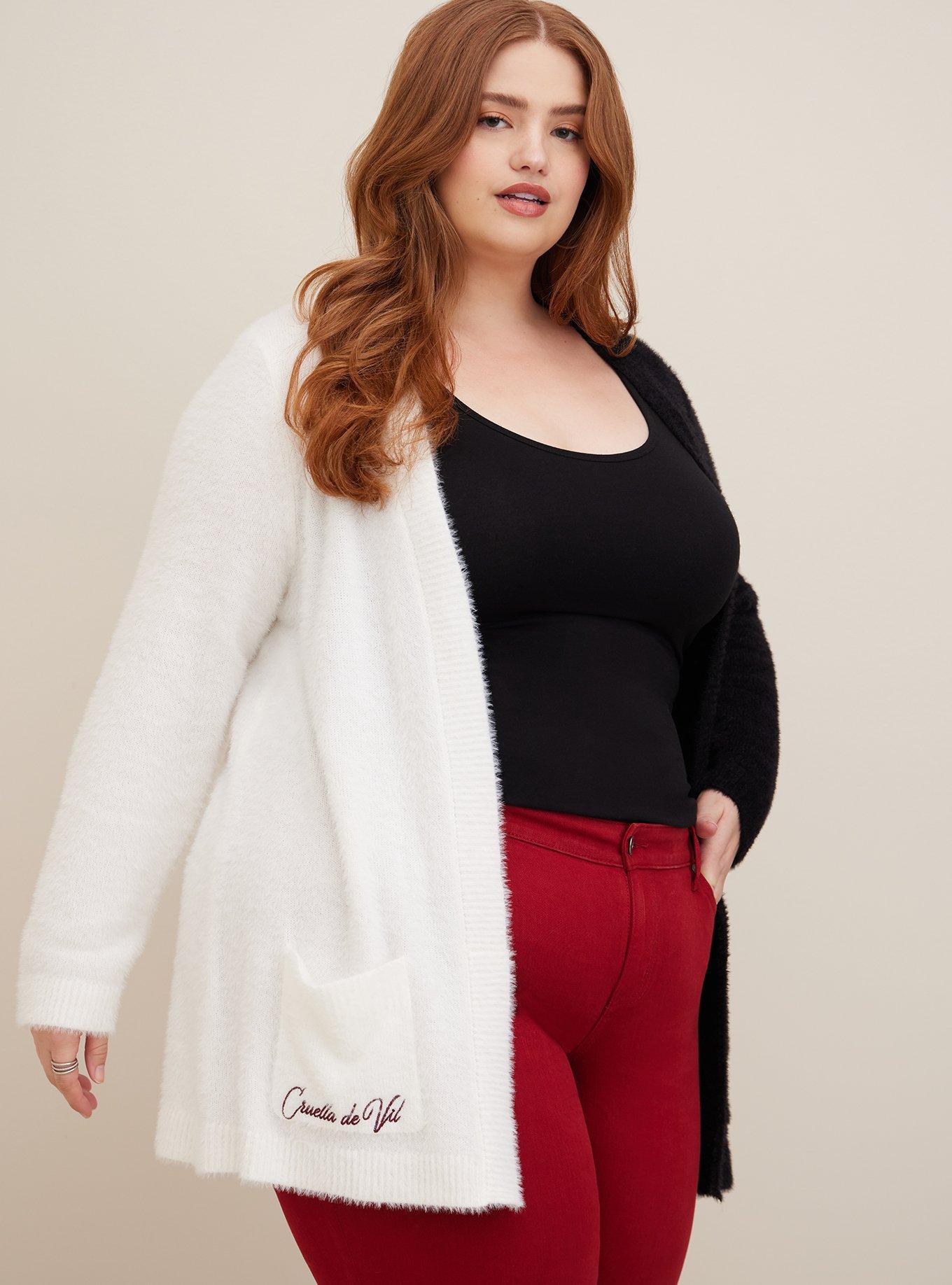 Plus Size Disney Villains Cardigan - Nylon Knit Cruella Black & White, MULTI, alternate