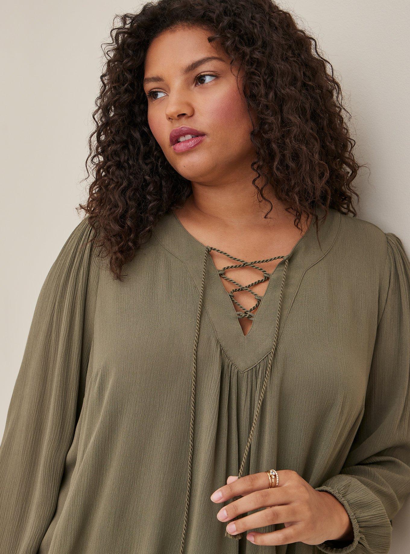 Plus Size Crinkle Gauze LaceUp Top Torrid