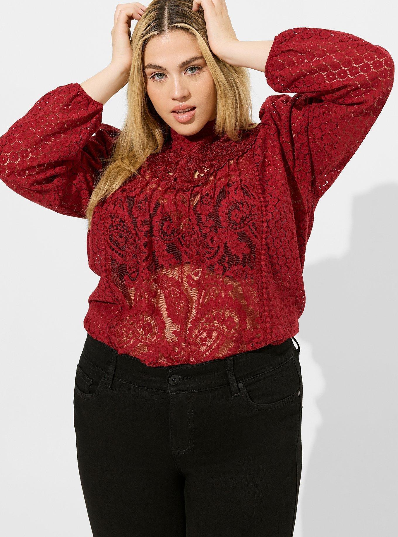 Plus Size - Mixed Lace High Neck Top - Torrid