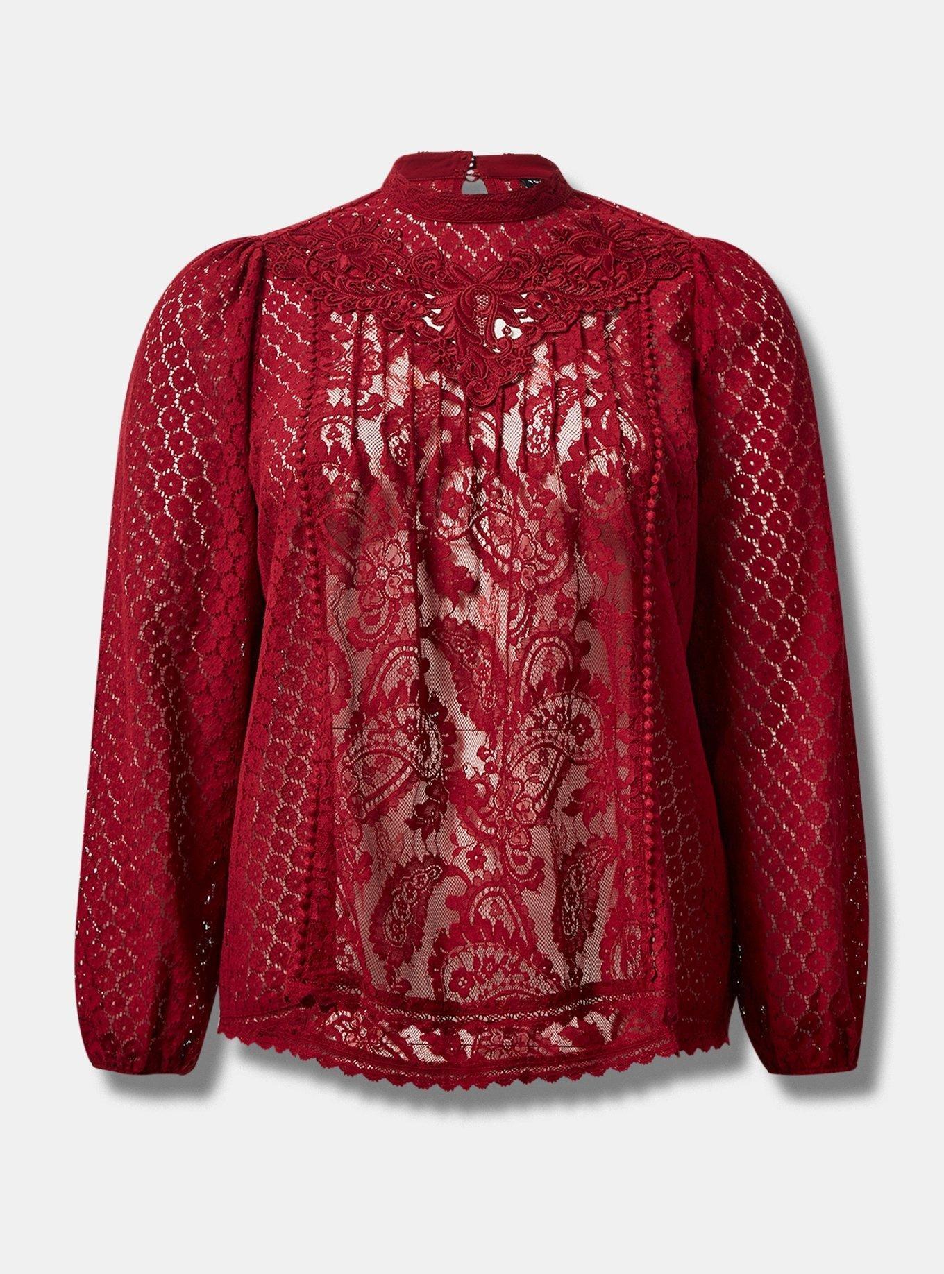 Red lace store high neck top