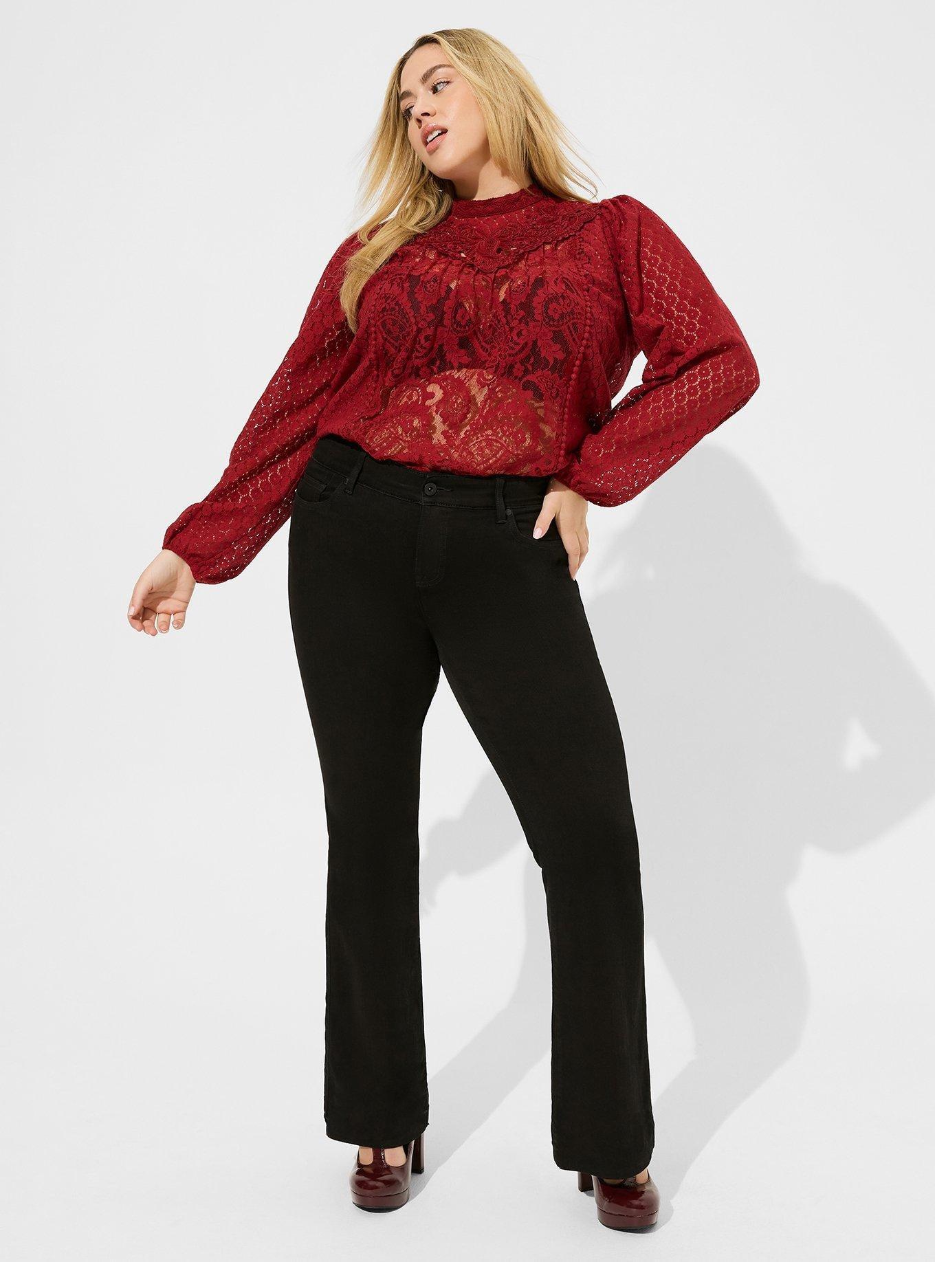 Plus Size - Smocked Stretch Lace Scoop Henley Top - Torrid