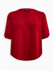 Harper Studio Crepe de Chine Pullover 3/4 Sleeve Blouse, DARK RED, hi-res