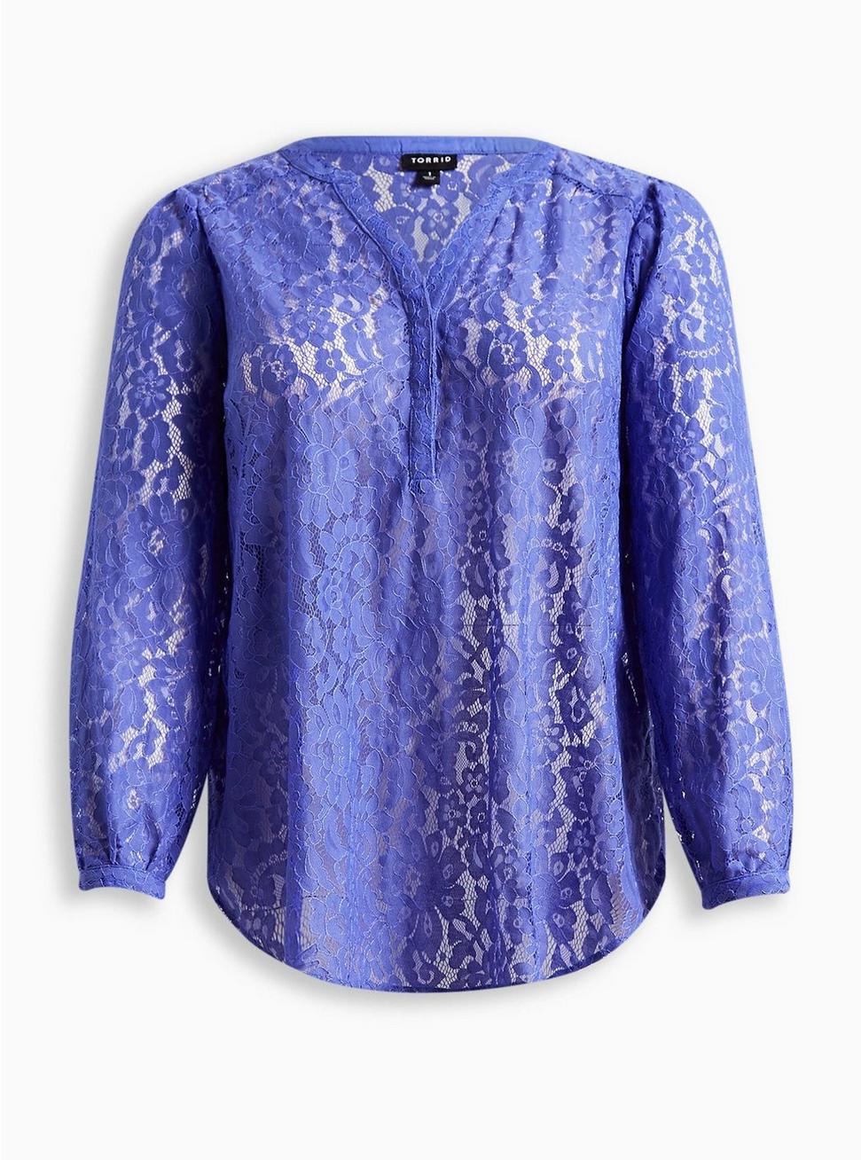 Harper Lace Pullover Long Sleeve Blouse, ABSTRACT BLUE, hi-res